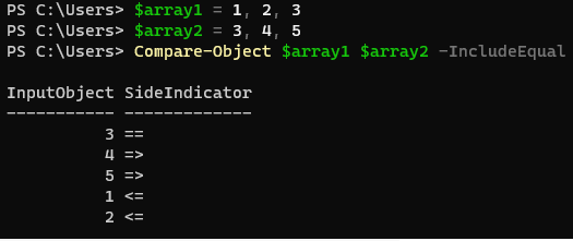 Compare-Object example with arrays