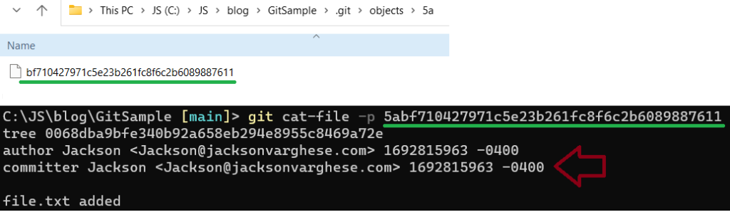 inside the commit file